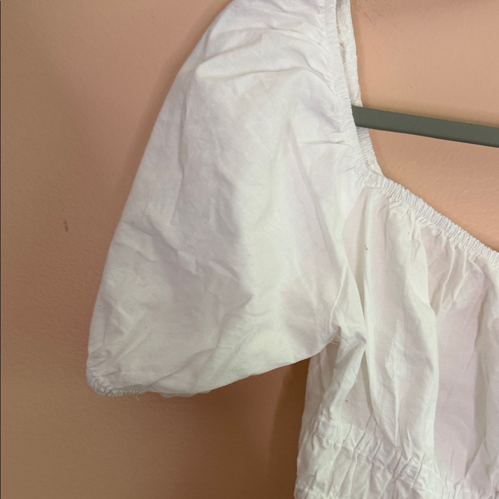 White Puff Sleeve Smocked Peplum Crop Top - Picture 6 of 8